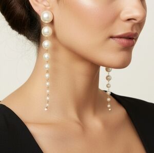 🤍 Elegant Faux Pearl Drop Tassel Earrings Nwot